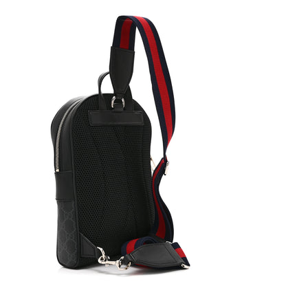 Gucci GG Supreme Monogram Calfskin Web Sling Backpack Black Grey 3 of 10