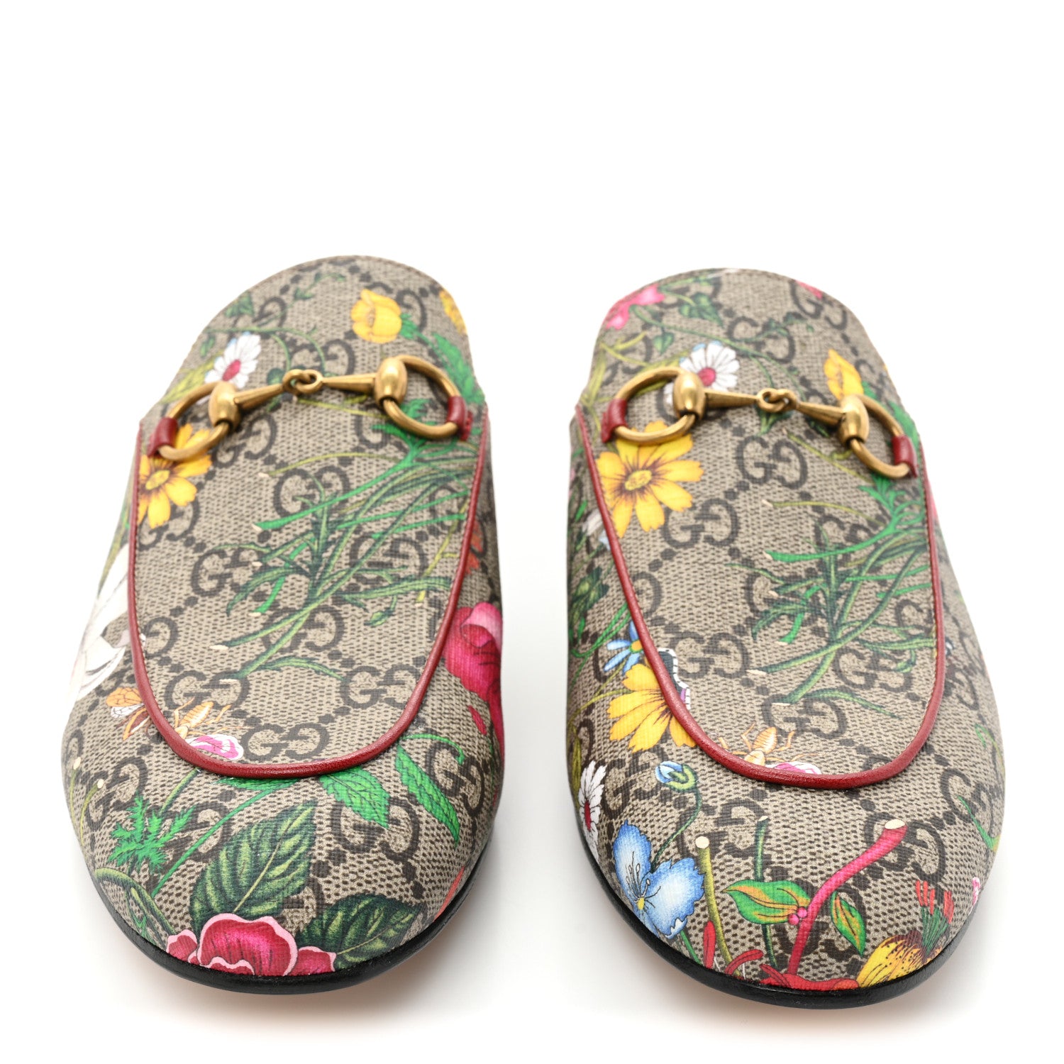 Gucci GG Supreme Monogram Flora Womens Princetown Slippers 37.5 Beige Ebony Multicolor Rosso 2 of 9