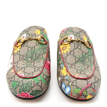 Gucci GG Supreme Monogram Flora Womens Princetown Slippers 37.5 Beige Ebony Multicolor Rosso 2 of 9