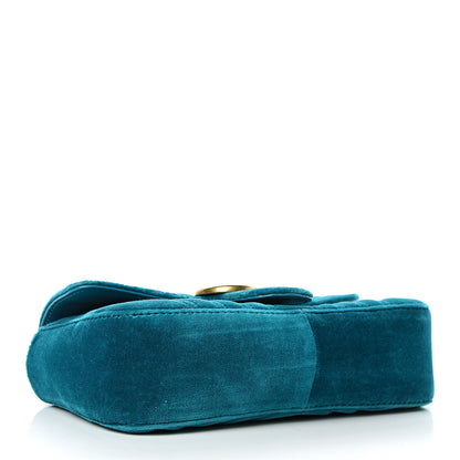 Gucci Velvet Matelasse Mini GG Marmont Shoulder Bag Pavone Cyan 4 of 10