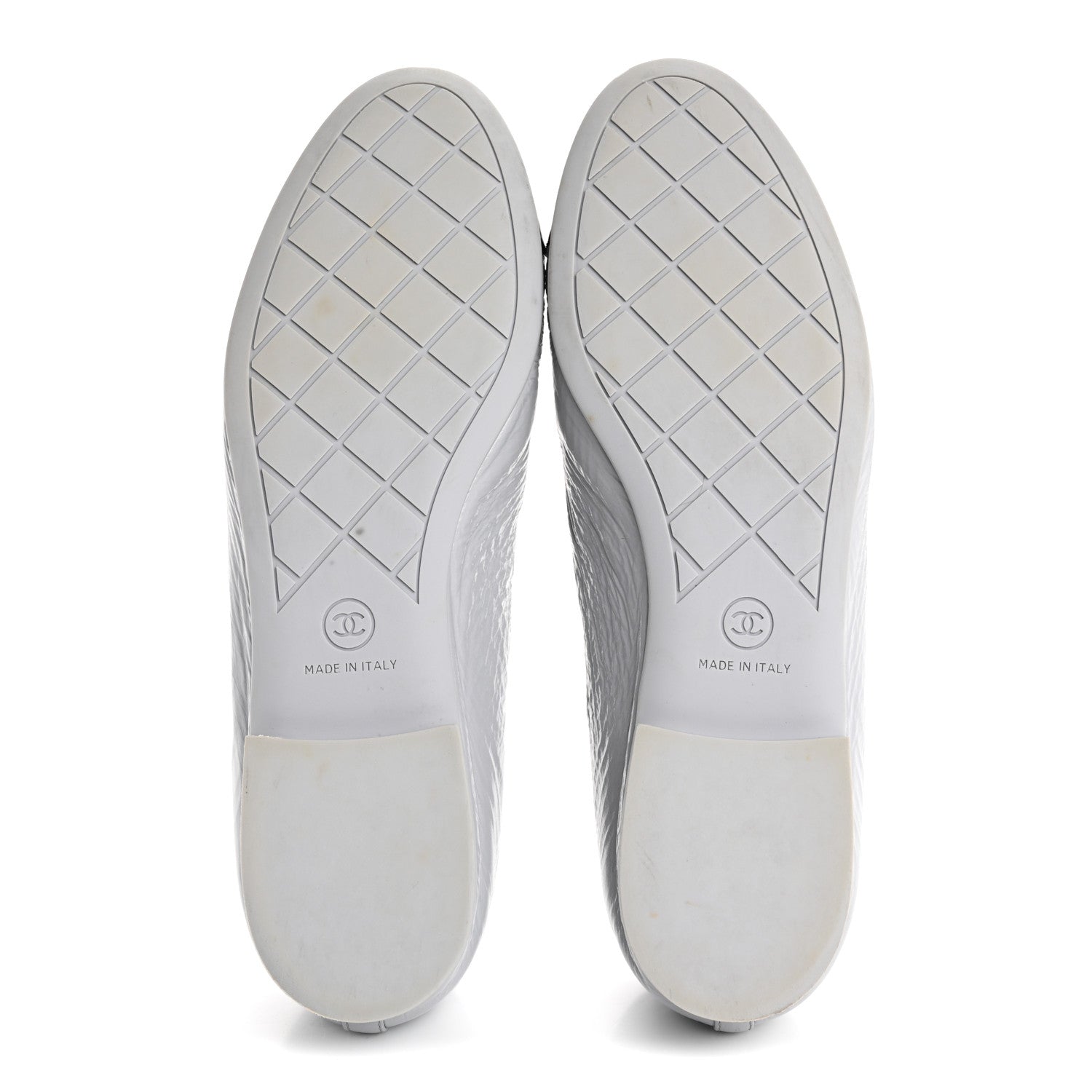 Chanel Shiny Crumpled Calfskin Patent CC Cap Toe Ballerina Flats 39 Grey Black 6 of 14