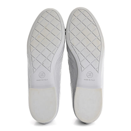 Chanel Shiny Crumpled Calfskin Patent CC Cap Toe Ballerina Flats 39 Grey Black 6 of 14