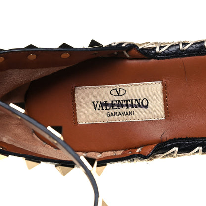 Valentino Garavani Grained Calfskin Rockstud Ankle Strap Espadrille 15/105mm Wedge Sandals 38 Black Light Cuir Natural 7 of 8