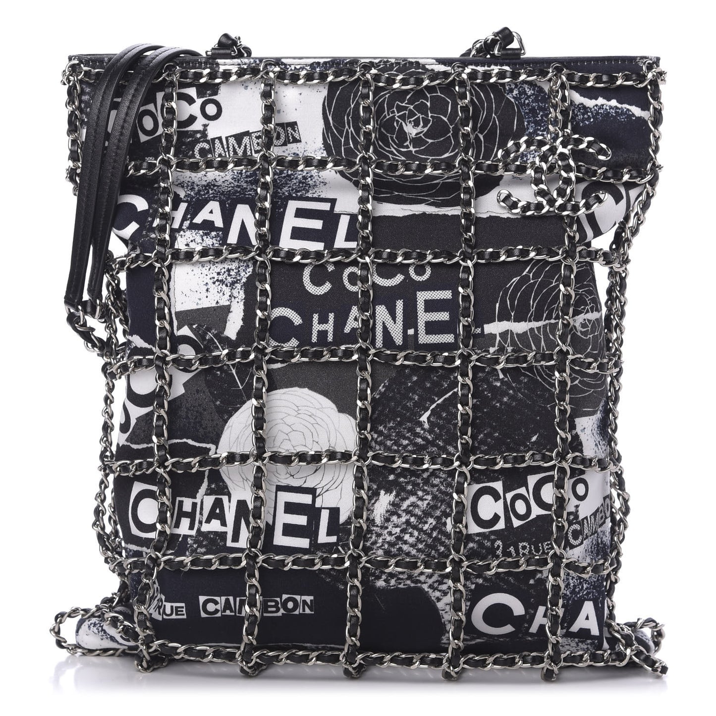 Canvas Large Shopping Chain Tote Black White