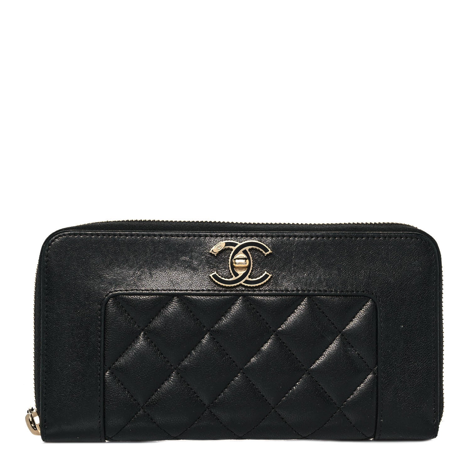Chanel Sheepskin Quilted Mademoiselle Vintage Zip Around Wallet Black 1 of 11