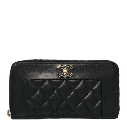 Chanel Sheepskin Quilted Mademoiselle Vintage Zip Around Wallet Black 1 of 11