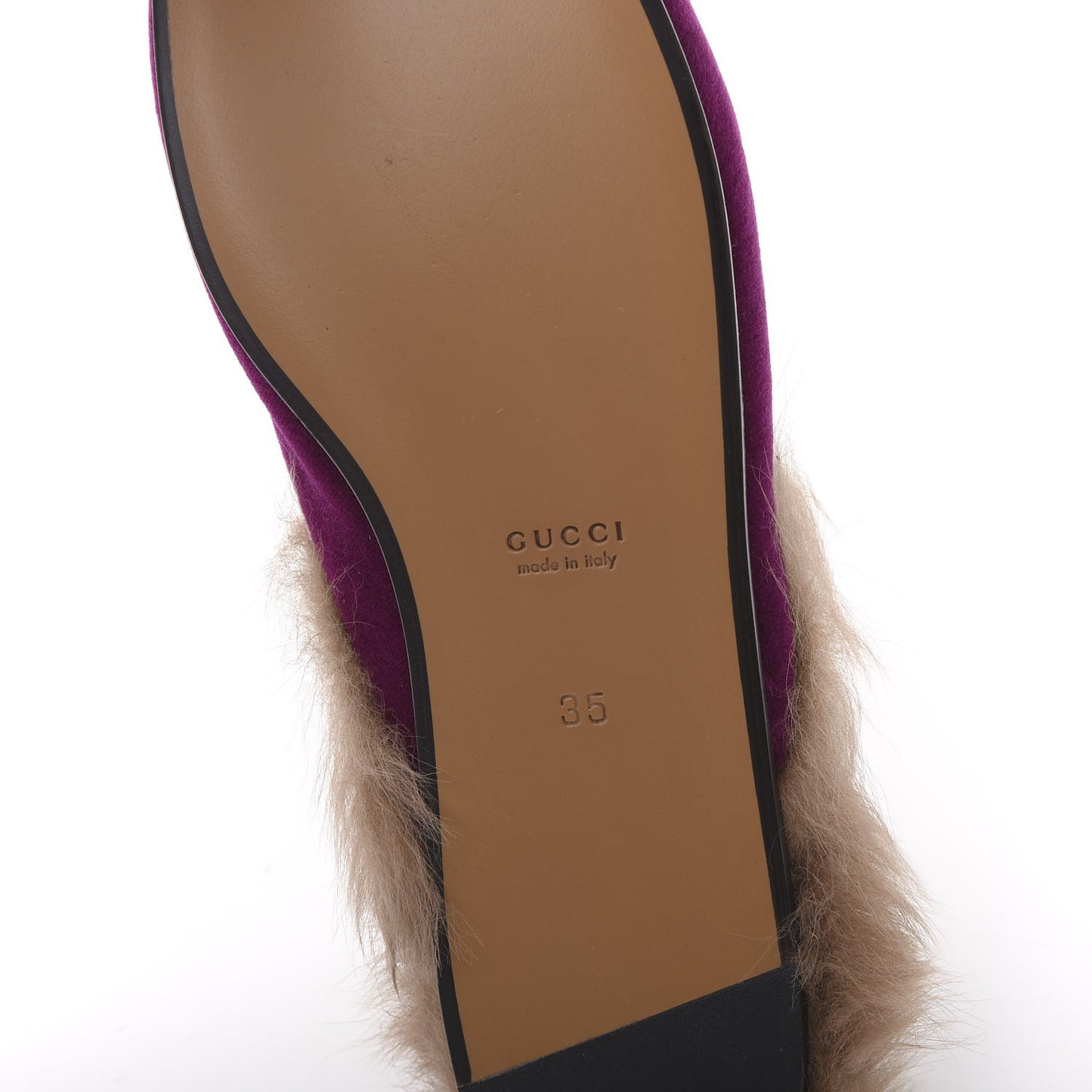 Velvet Fur Womens Princetown Slippers 35 Fucsia Violet Cyclamen Natural