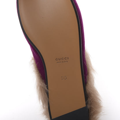 Gucci Velvet Fur Womens Princetown Slippers 35 Fucsia Violet Cyclamen Natural 6 of 8