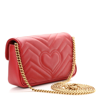 Gucci Calfskin Matelasse Super Mini GG Marmont Shoulder Bag Hibiscus Red 3 of 13