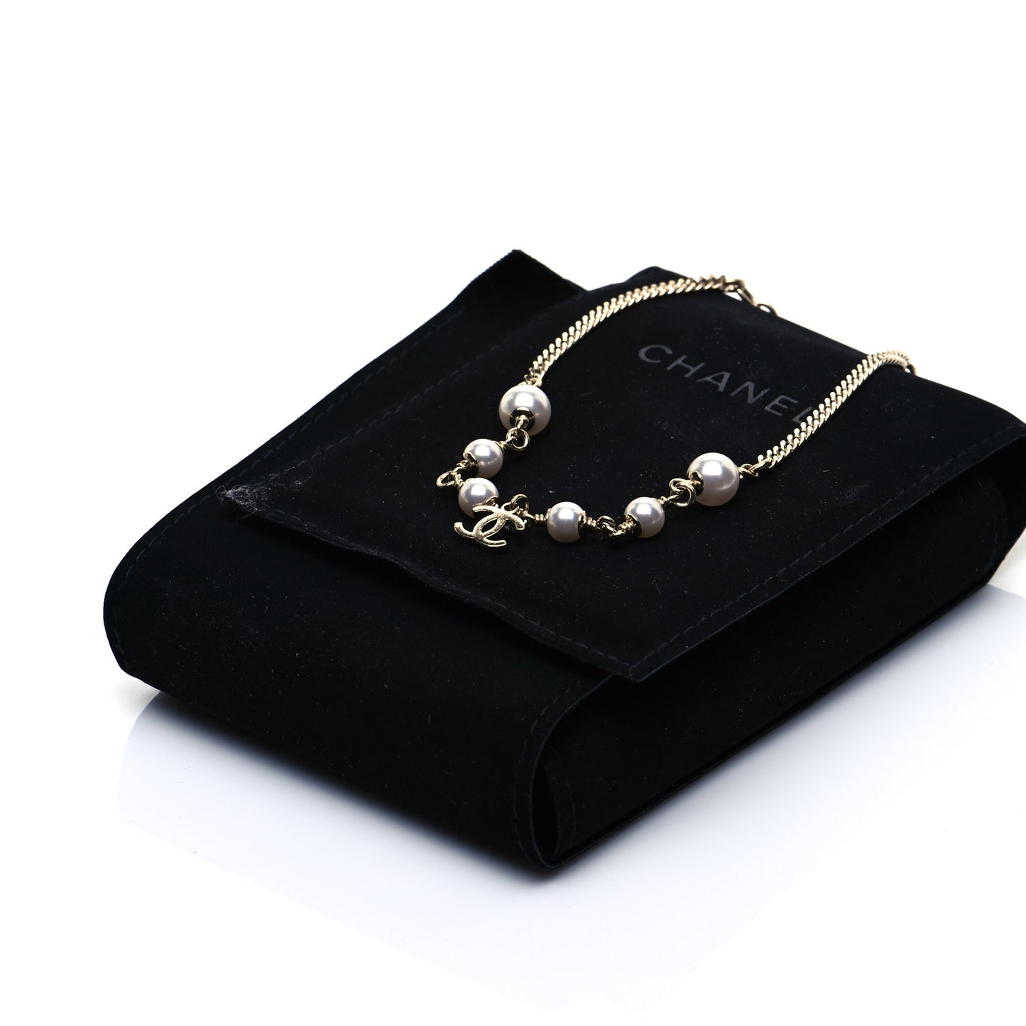 Pearl CC Chain Anklet Gold Pearly White