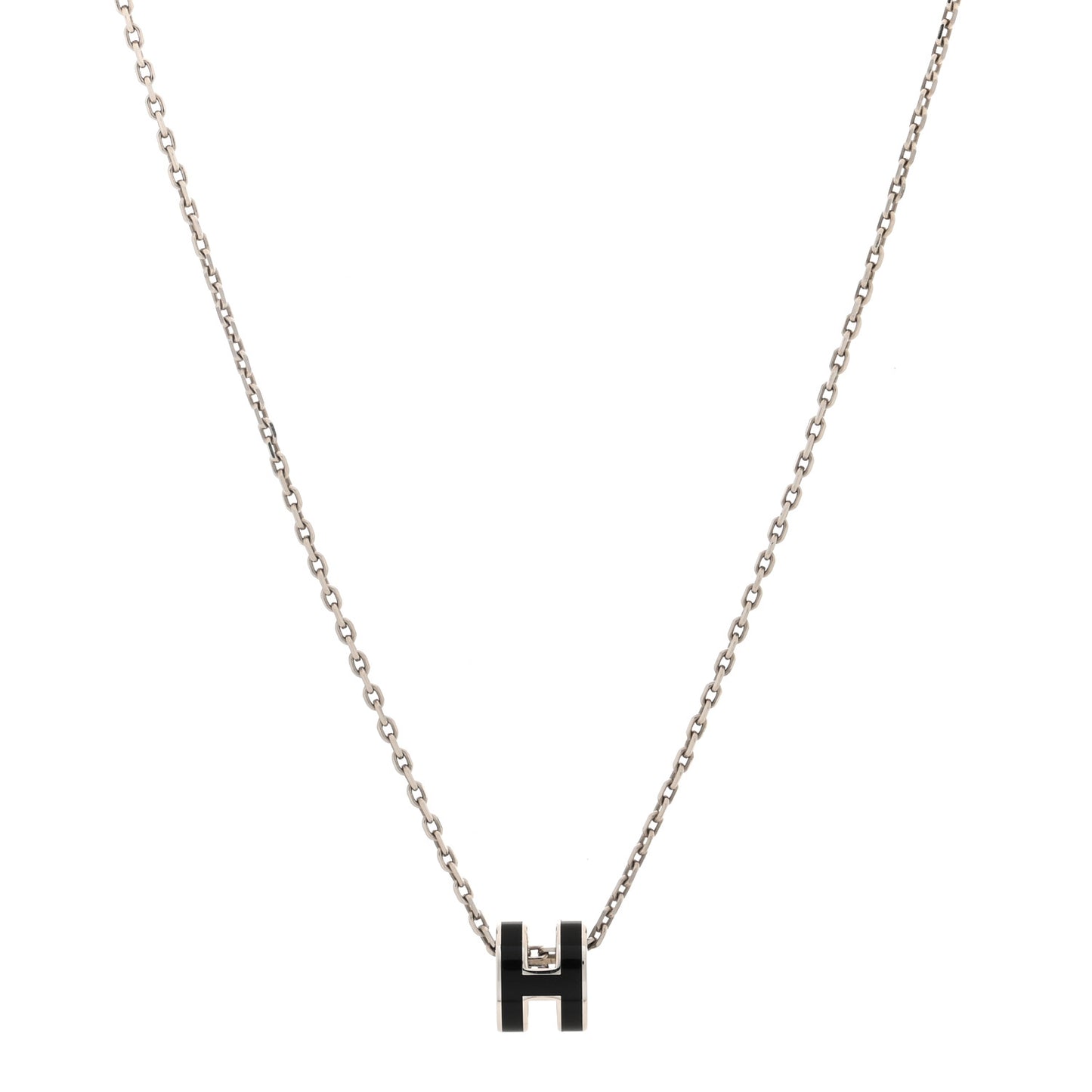 Lacquered Palladium Mini Pop H Pendant Necklace Black
