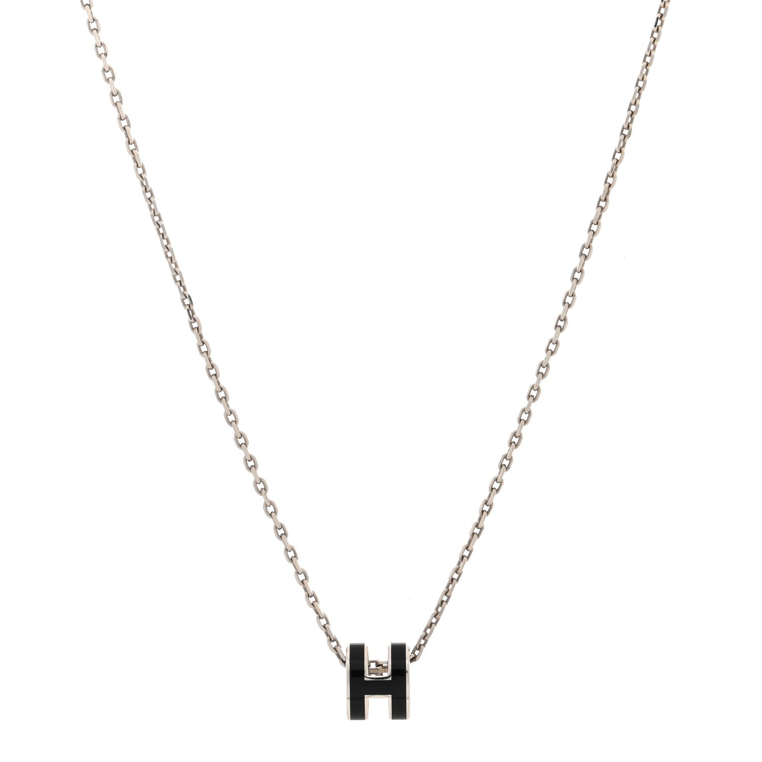 Hermes Lacquered Palladium Mini Pop H Pendant Necklace Black 1 of 6