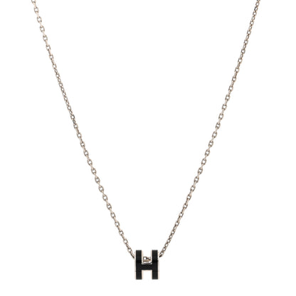 Hermes Lacquered Palladium Mini Pop H Pendant Necklace Black 1 of 6