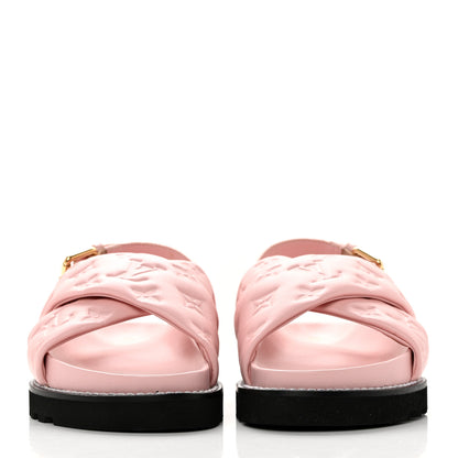 Louis Vuitton Lambskin Monogram Embossed Paseo Flat Comfort Sandals 37 Rose Clair 2 of 8