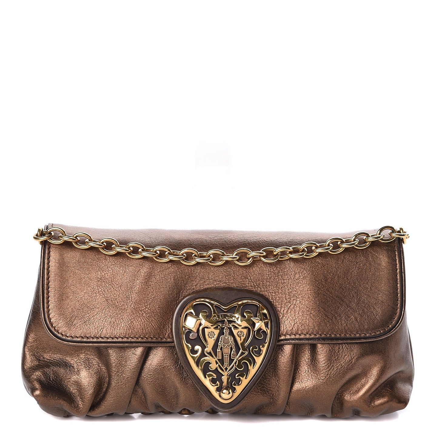 Metallic Calfskin Babouska Clutch Bronze