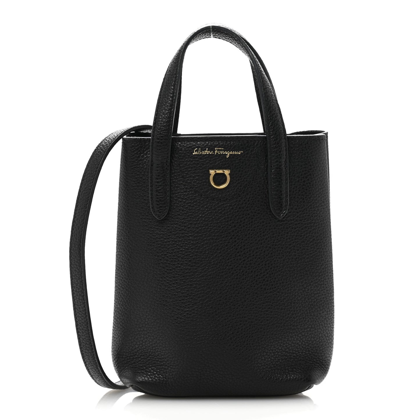 Tumbled Calfskin Gancini Mini Bag Black
