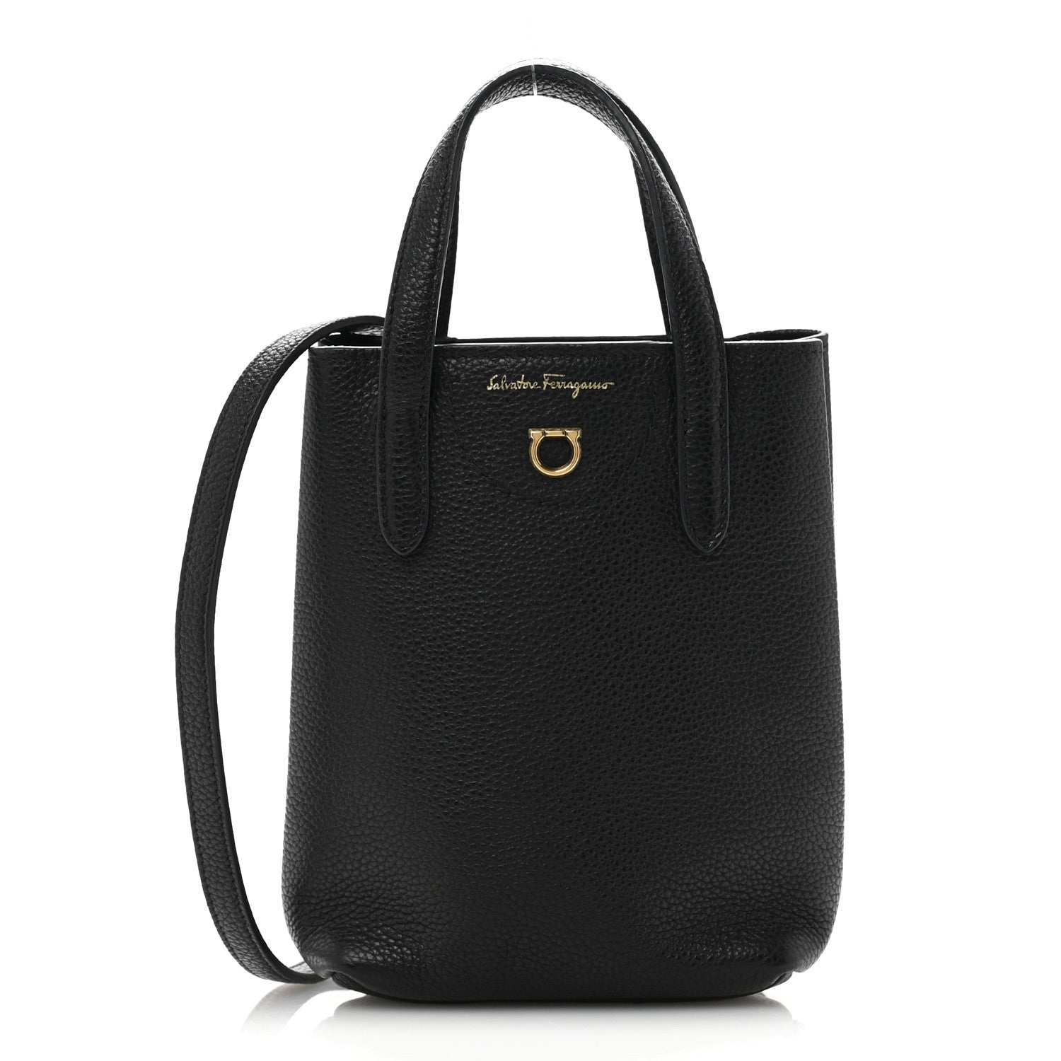 Salvatore Ferragamo Tumbled Calfskin Gancini Mini Bag Black 1 of 14