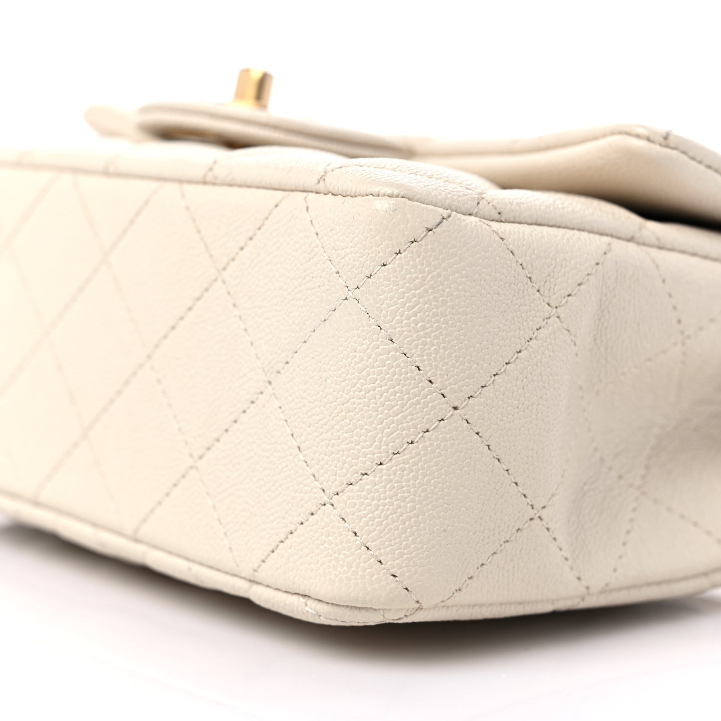 Caviar Quilted Mini Top Handle Rectangular Flap Beige