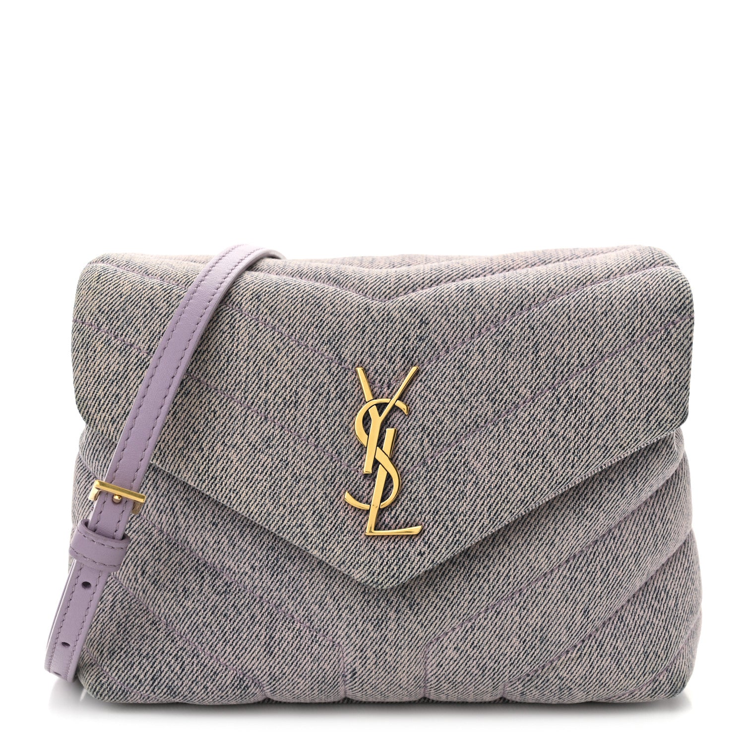 Saint Laurent Denim Y Quilted Monogram Toy Loulou Crossbody Bag Bleached Lilac 1 of 10