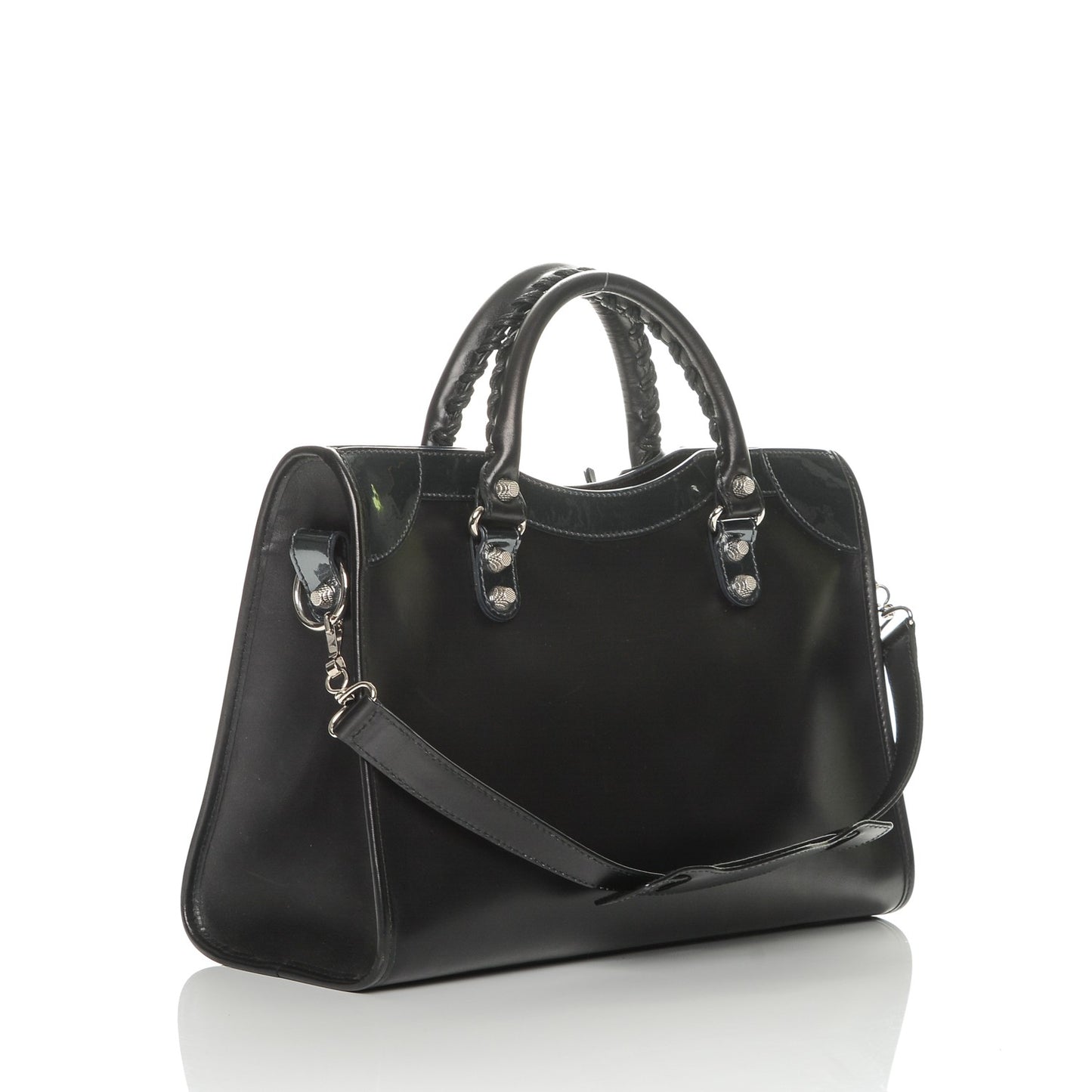 Smooth Calfskin Metallic Patent Giant 12 Silver Hardware City Black Gris