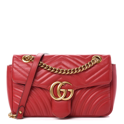 Gucci Calfskin Matelasse Small GG Marmont Shoulder Bag Hibiscus Red 1 of 15