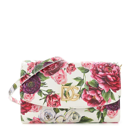 Dolce & Gabbana Dauphine Floral Print Shoulder Bag White Pink 1 of 12