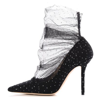 Jimmy Choo Suede Tulle Lavish 100 Pumps 36 Black Silver 1 of 8