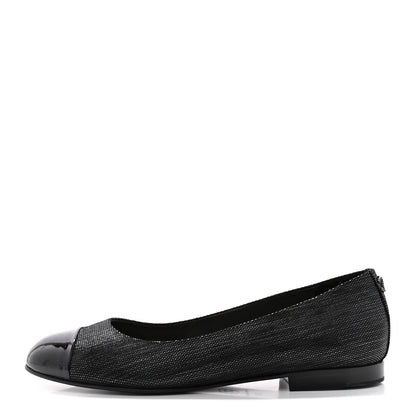 Chanel Fantasy Goatskin Patent Calfskin Crystal Cap Toe CC Ballerina Flats 39 Black 1 of 14
