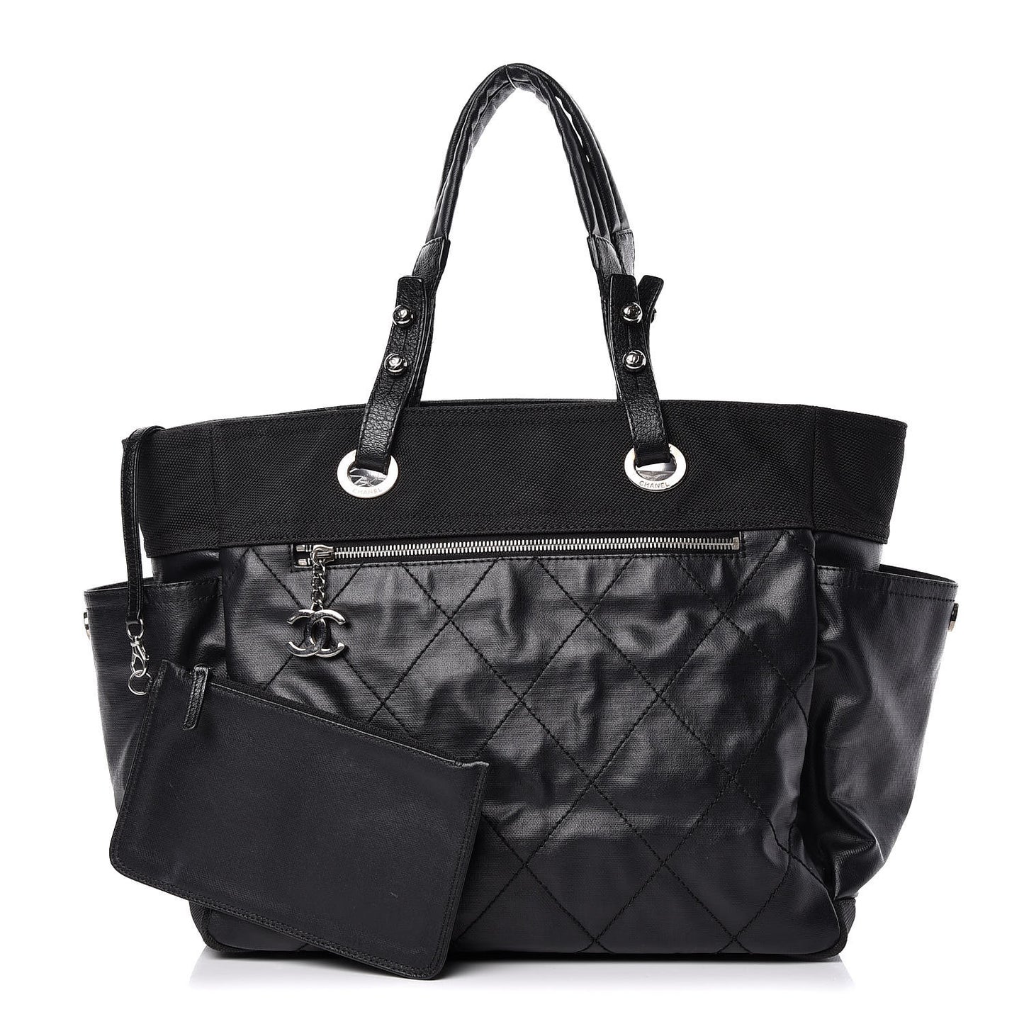 Coated Canvas Large Paris Biarritz Tote Black