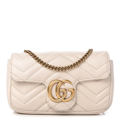 Gucci Calfskin Matelasse Super Mini GG Marmont Shoulder Bag White 1 of 10