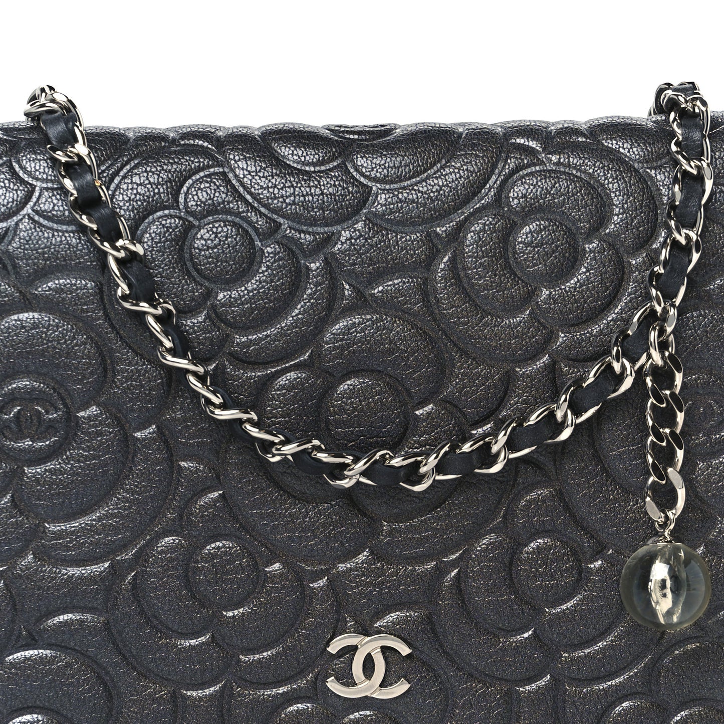 Goatskin Camellia Embossed Wallet On Chain WOC Grey