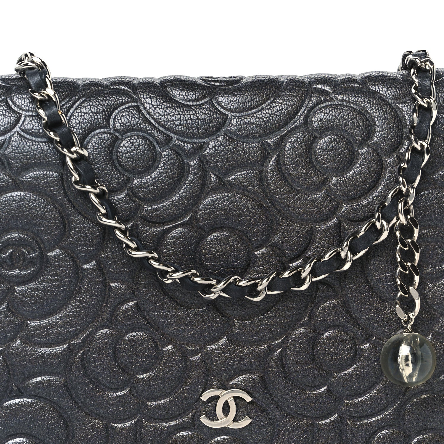 Chanel Goatskin Camellia Embossed Wallet On Chain WOC Grey 9 of 11