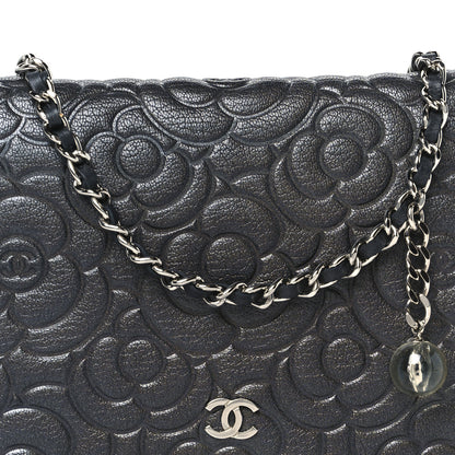 Chanel Goatskin Camellia Embossed Wallet On Chain WOC Grey 9 of 11
