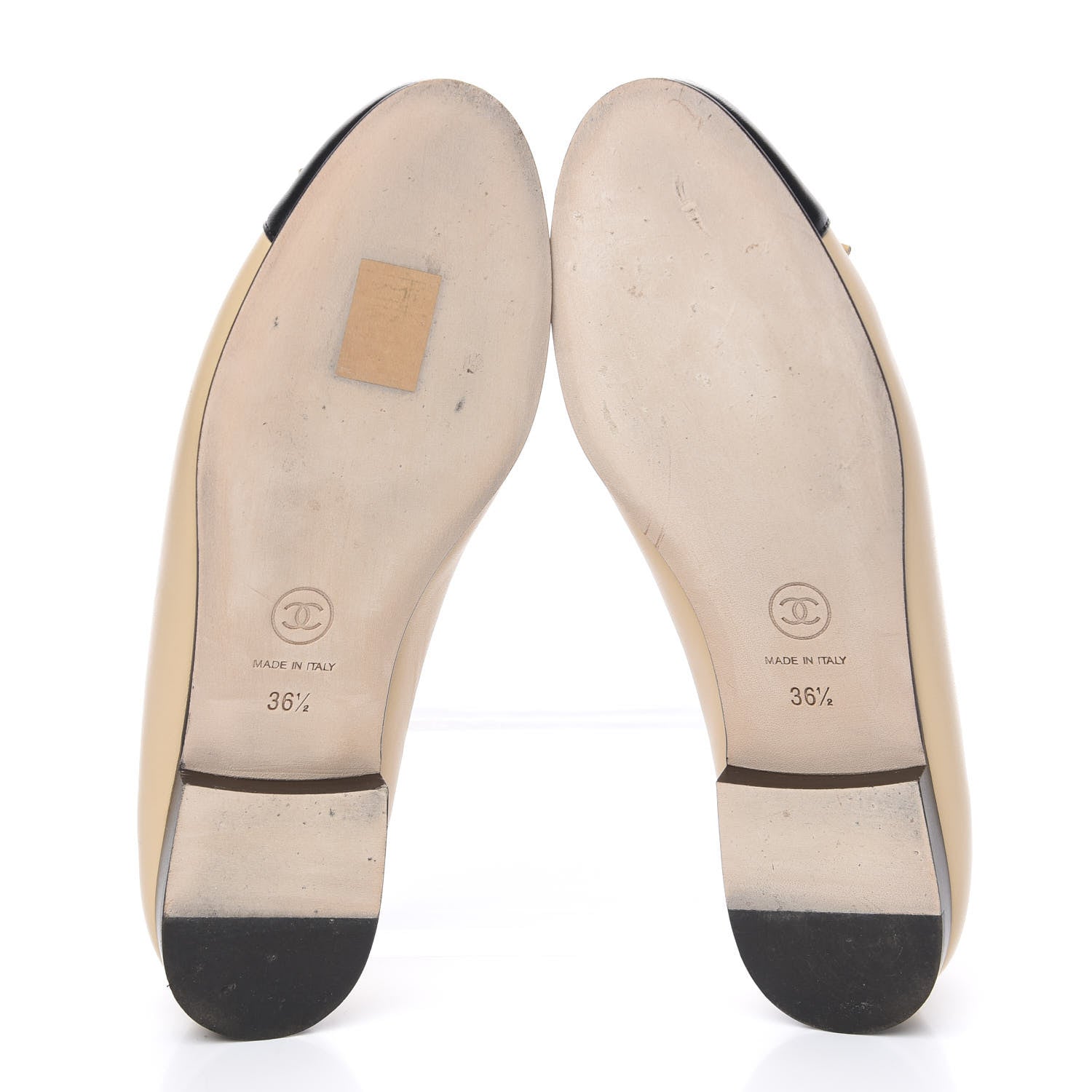 Chanel Lambskin Cap Toe CC Ballerina Flats 36.5 Beige Black 5 of 9