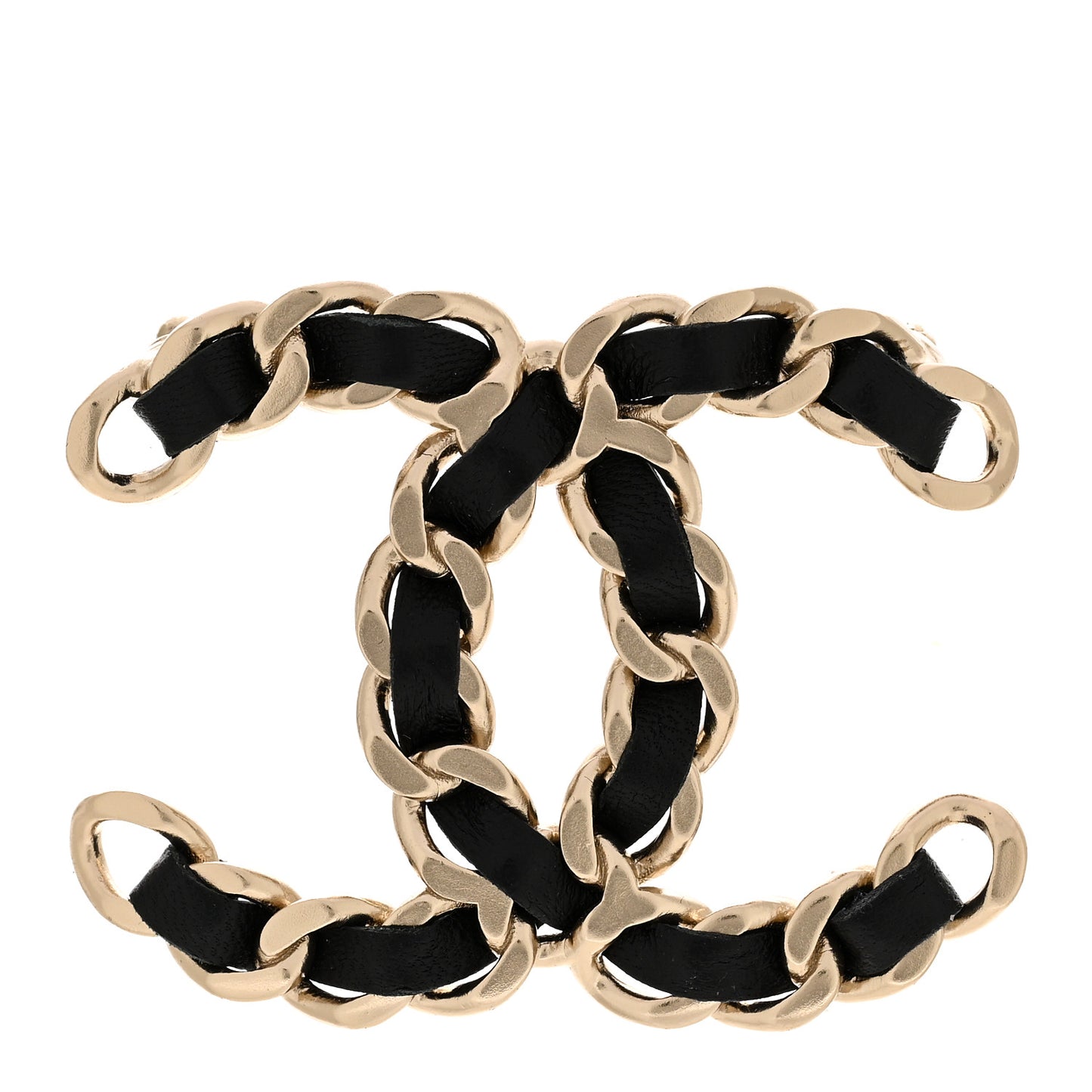 Lambskin Chain CC Brooch Black Gold