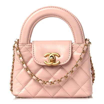Chanel Shiny Aged Calfskin Quilted Mini Nano Kelly Shopper Light Pink 1 of 9