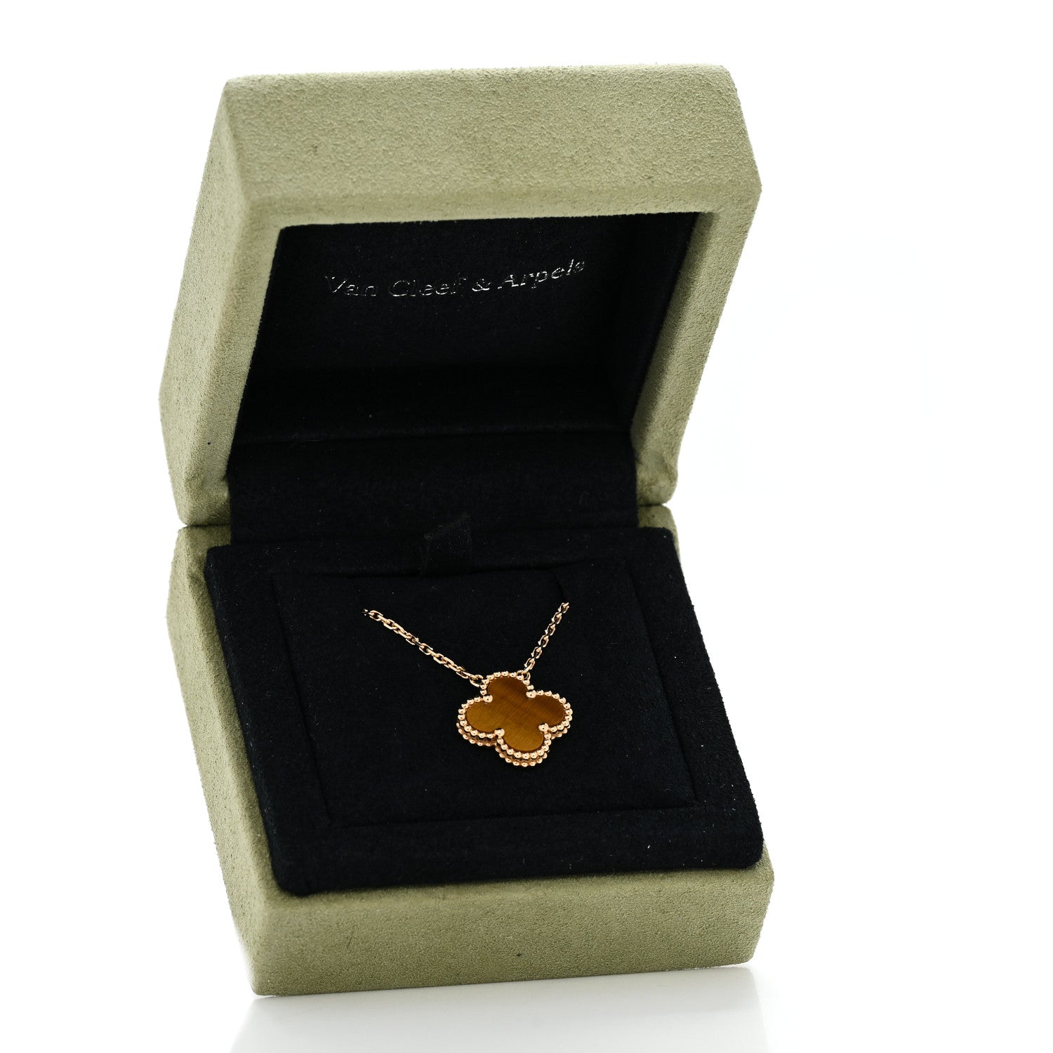 Van Cleef & Arpels 18K Yellow Gold Tiger Eye Vintage Alhambra Pendant Necklace 6 of 6