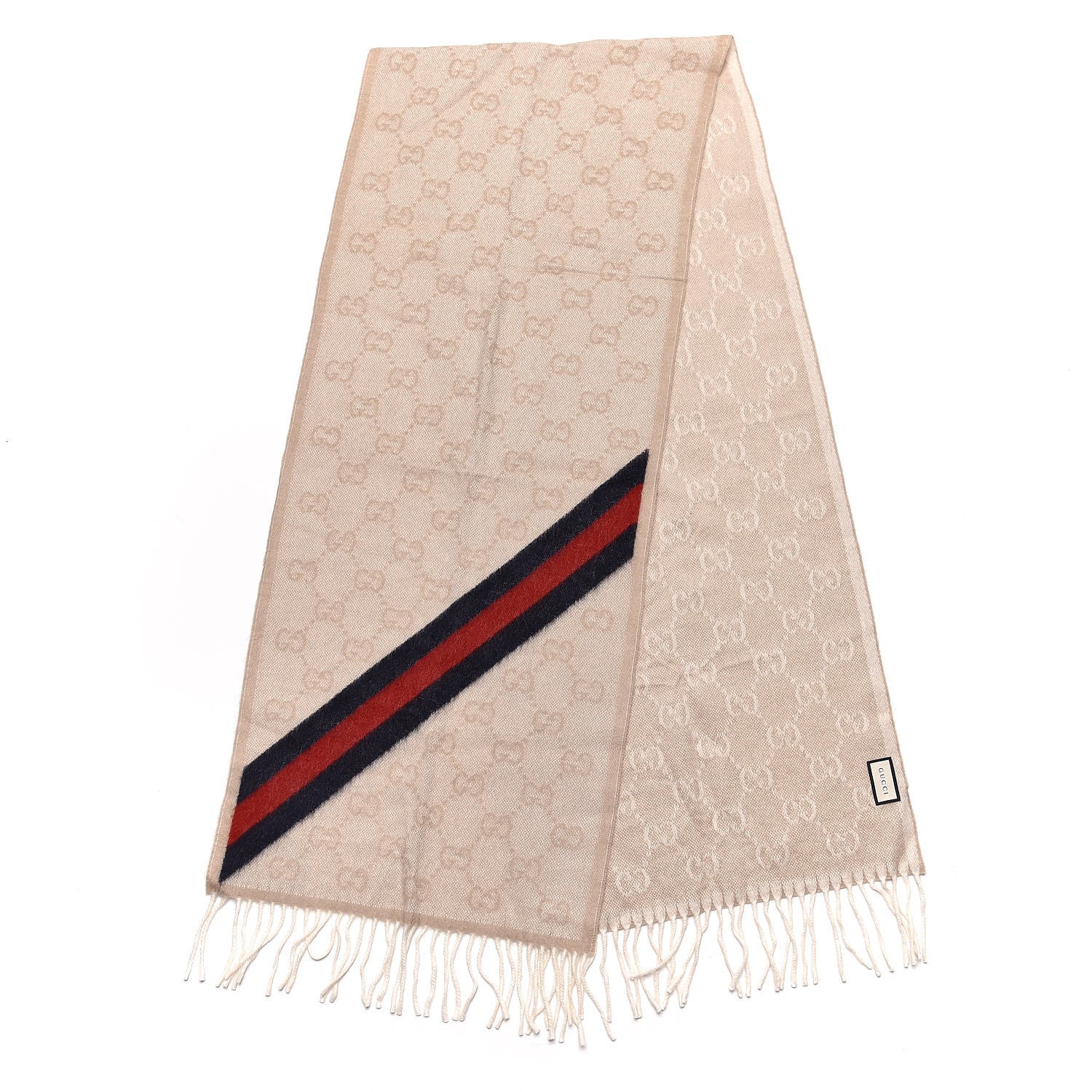 Gucci Wool Angora Monogram Web New Nikky Scarf Sand Blue 3 of 5
