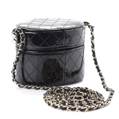 Chanel Patent Quilted Round Small Vanity With Chain Black 3 of 12