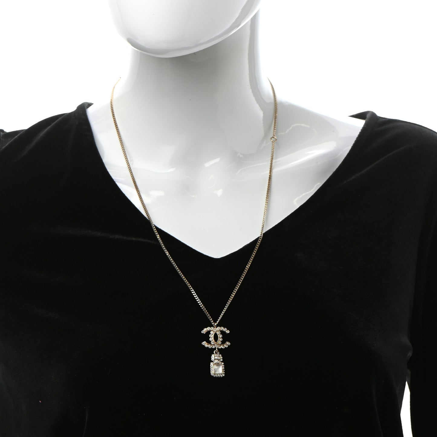Crystal Pearl CC Necklace Pearly White Gold