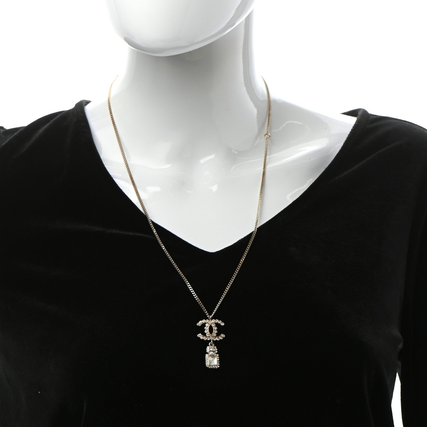Chanel Crystal Pearl CC Necklace Pearly White Gold 2 of 5