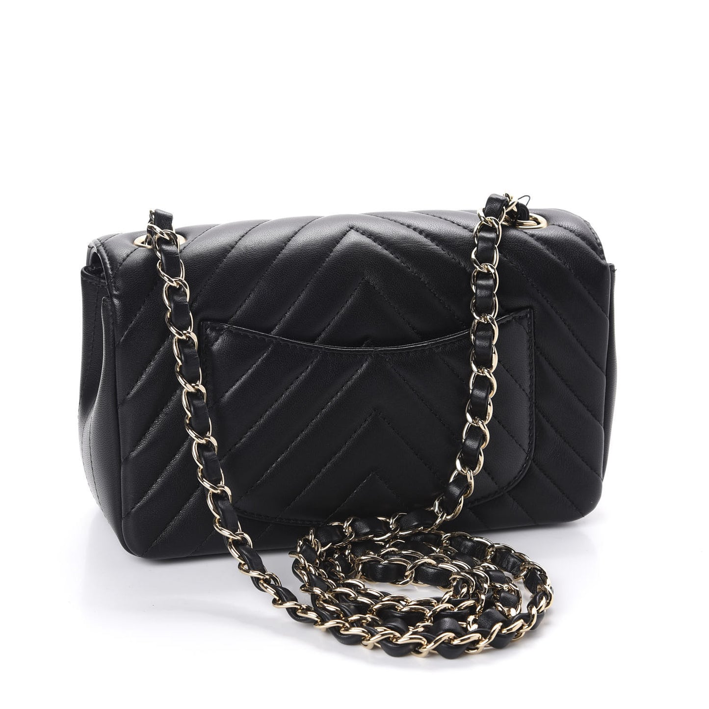 Lambskin Chevron Quilted Mini Rectangular Flap Black