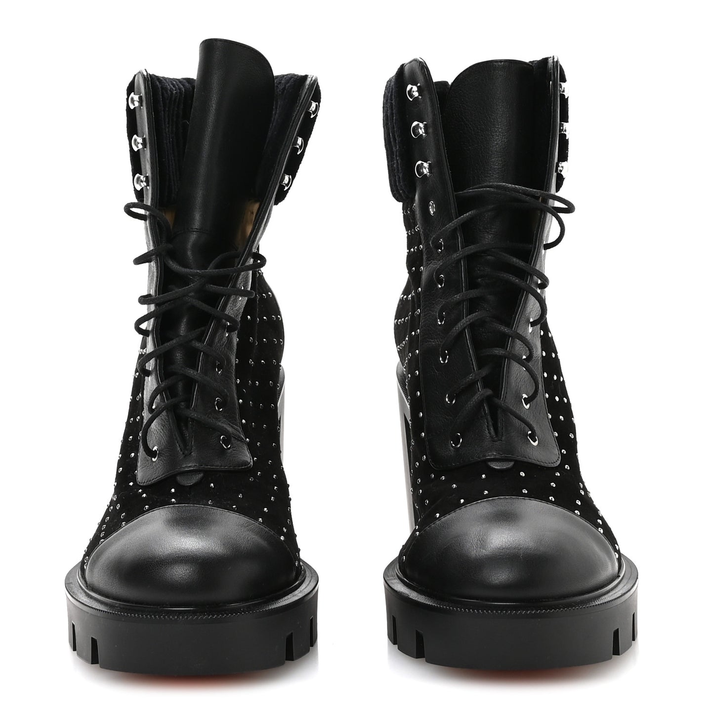 Calfskin Suede Cake Velvet Studded Dakita Lug 70 Boots 40.5 Black
