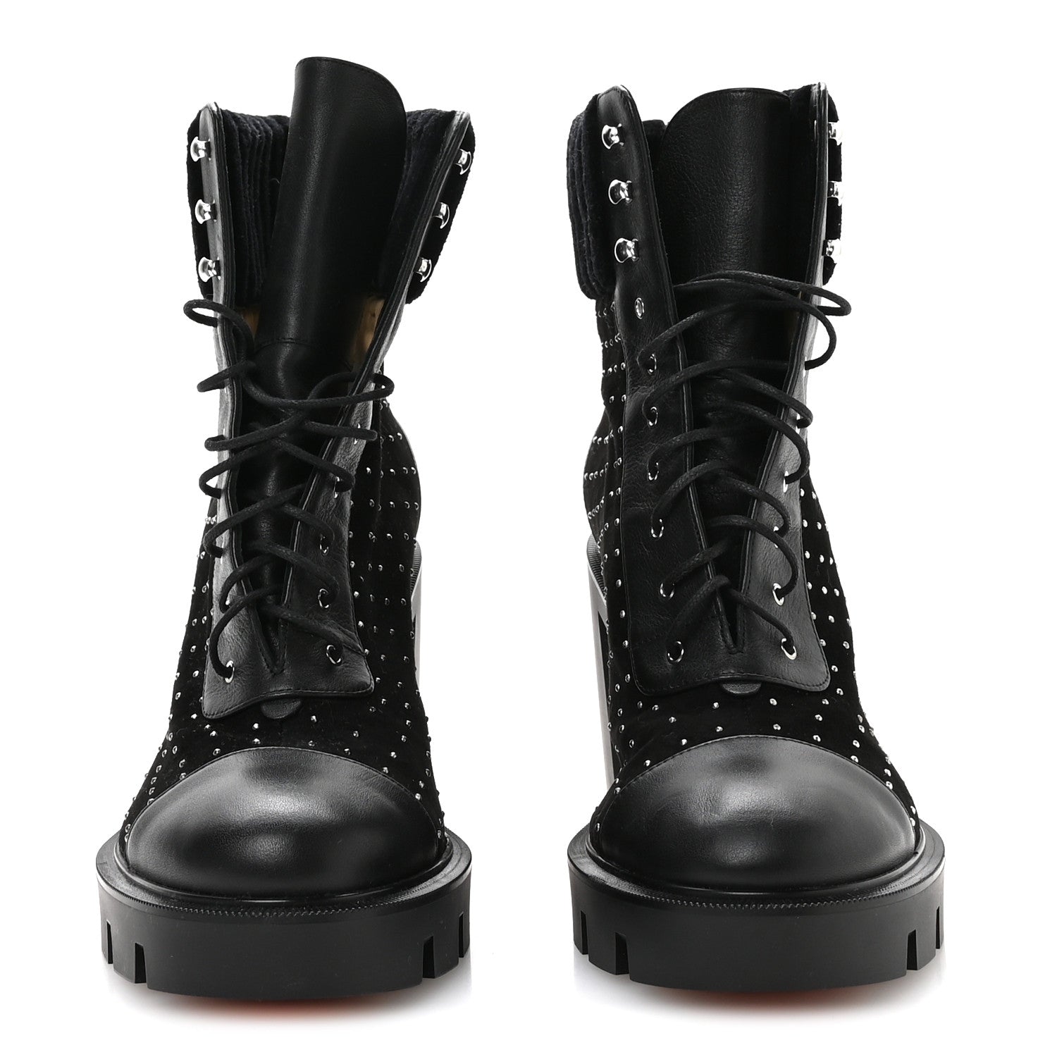 Christian Louboutin Calfskin Suede Cake Velvet Studded Dakita Lug 70 Boots 40.5 Black 3 of 7