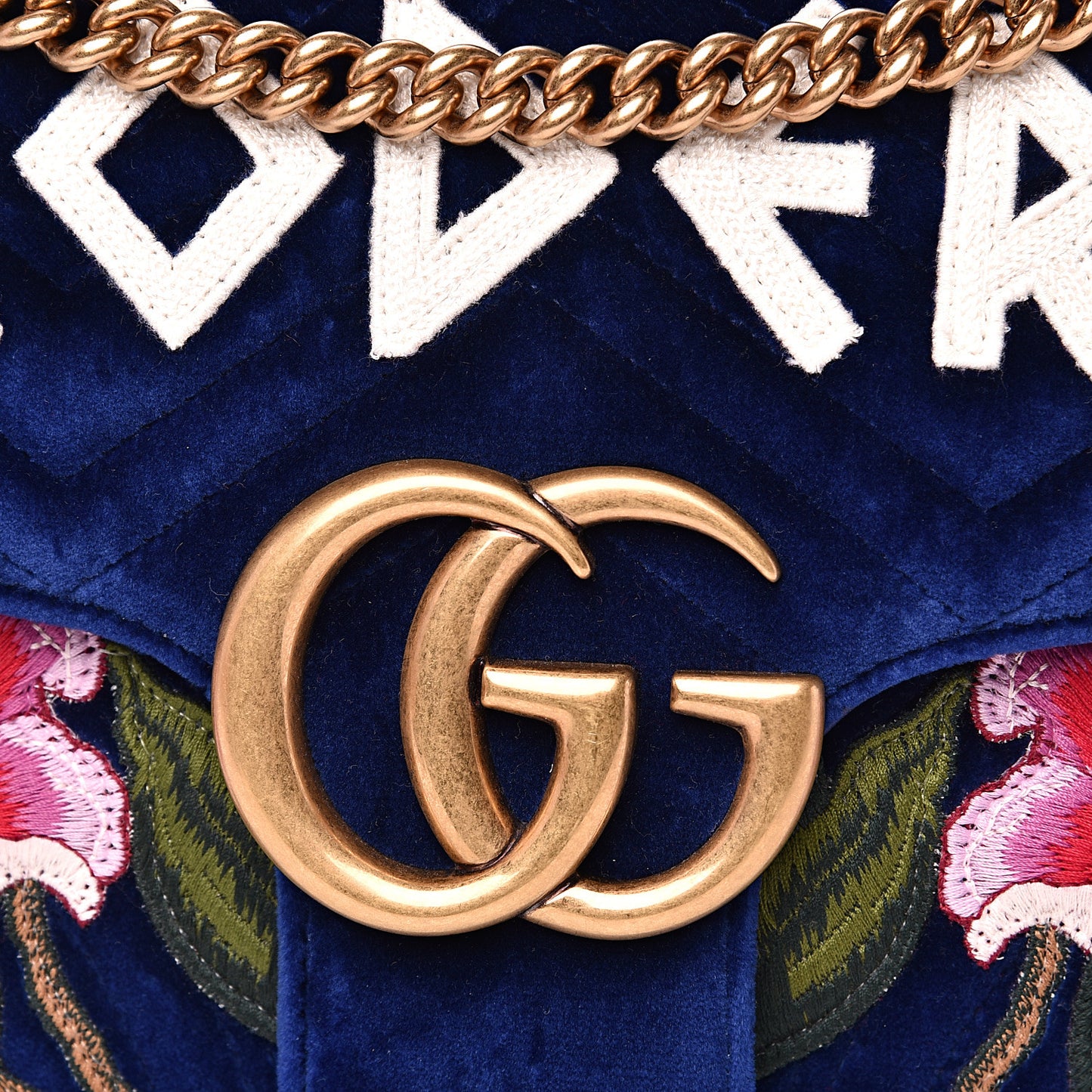 Velvet Matelasse Modern Embroidered Medium GG Marmont Shoulder Bag Cobalt