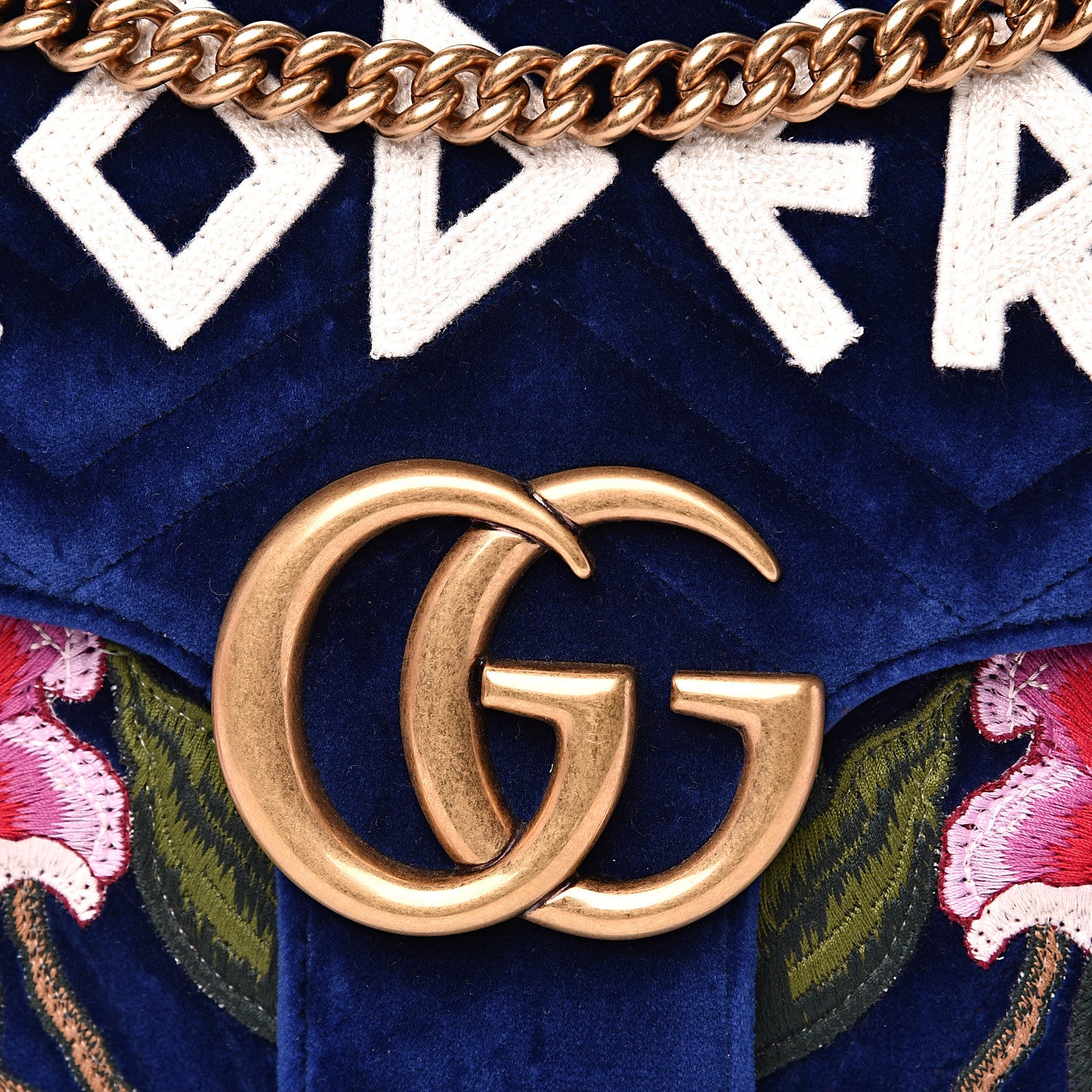 Gucci Velvet Matelasse Modern Embroidered Medium GG Marmont Shoulder Bag Cobalt 14 of 14