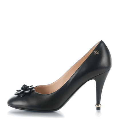 Chanel Lambskin Camellia Pumps 38.5 Black 1 of 7