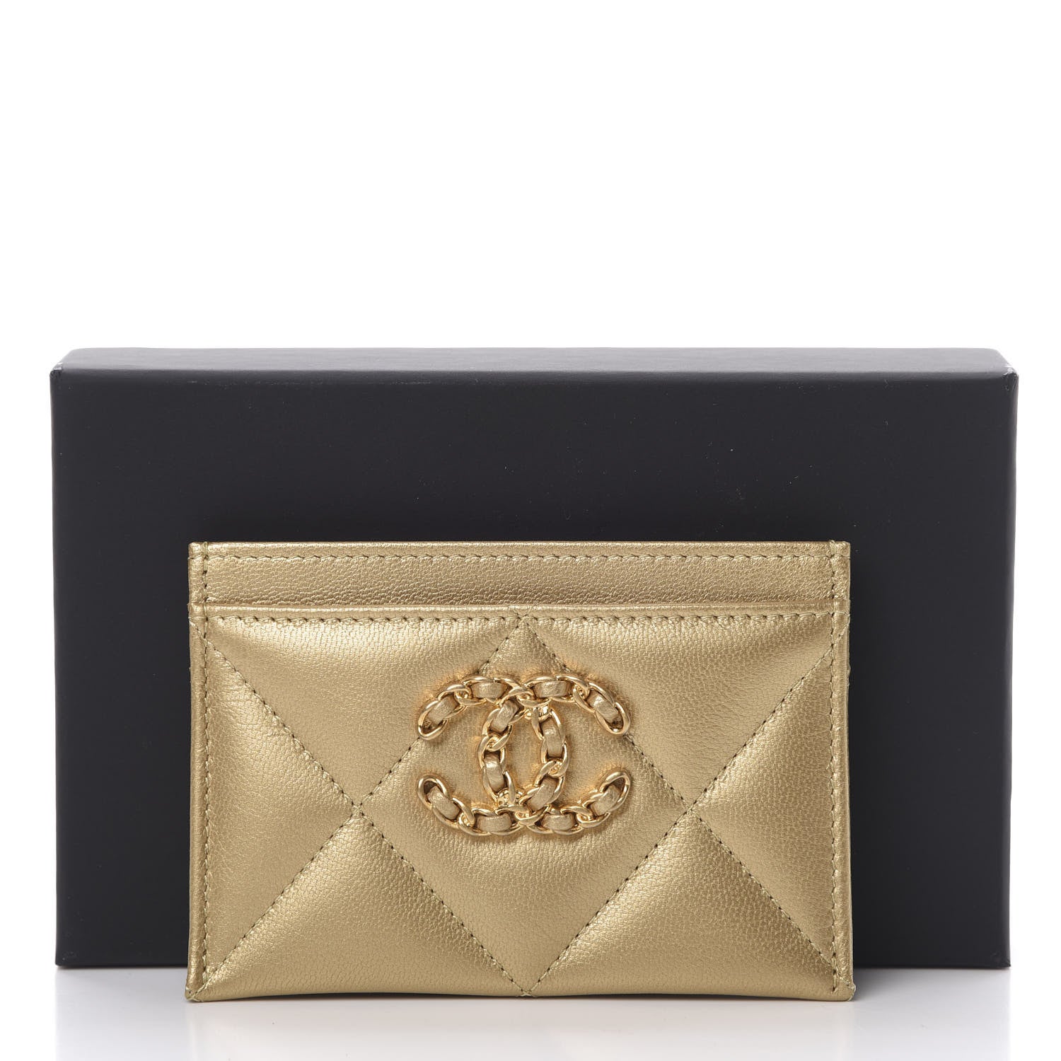 Chanel Metallic Goatskin Quilted Chanel 19 Card Holder Gold 9 of 9