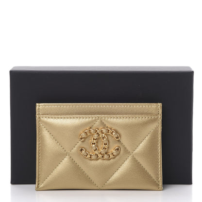 Chanel Metallic Goatskin Quilted Chanel 19 Card Holder Gold 9 of 9
