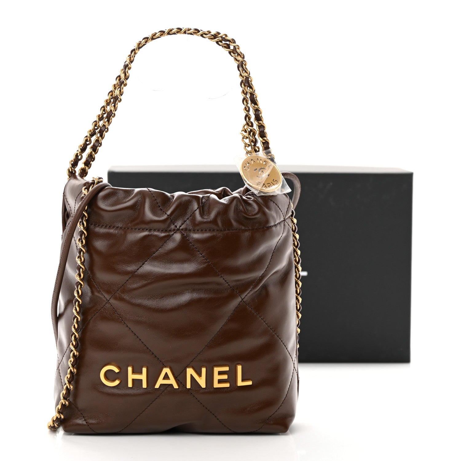 Chanel Shiny Calfskin Quilted Mini Chanel 22 Brown 1319386